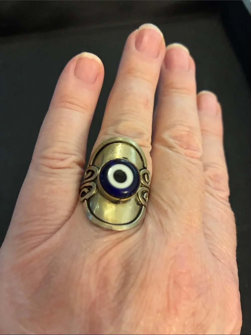 Evil Eye Gold-Tone Statement Ring with Blue Accent. NWOT